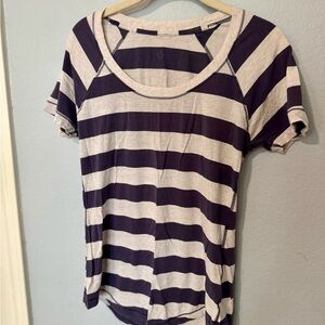 lululemon athletica Navy and Cream Striped Scoop Tee